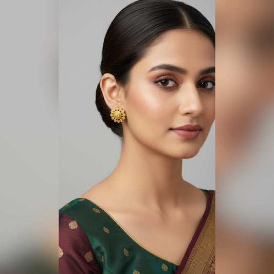 Elegant Gold Floral Stud Earrings - Classic Indian Jewellery