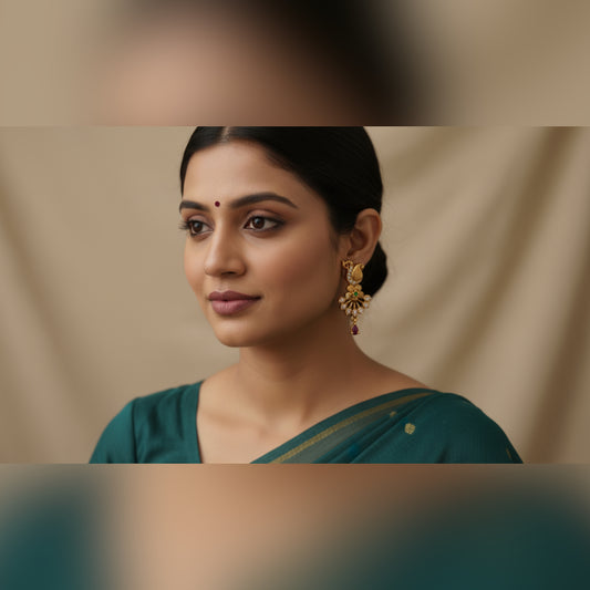 Delicate Gold Peacock Motif Earrings with Gemstone Accents