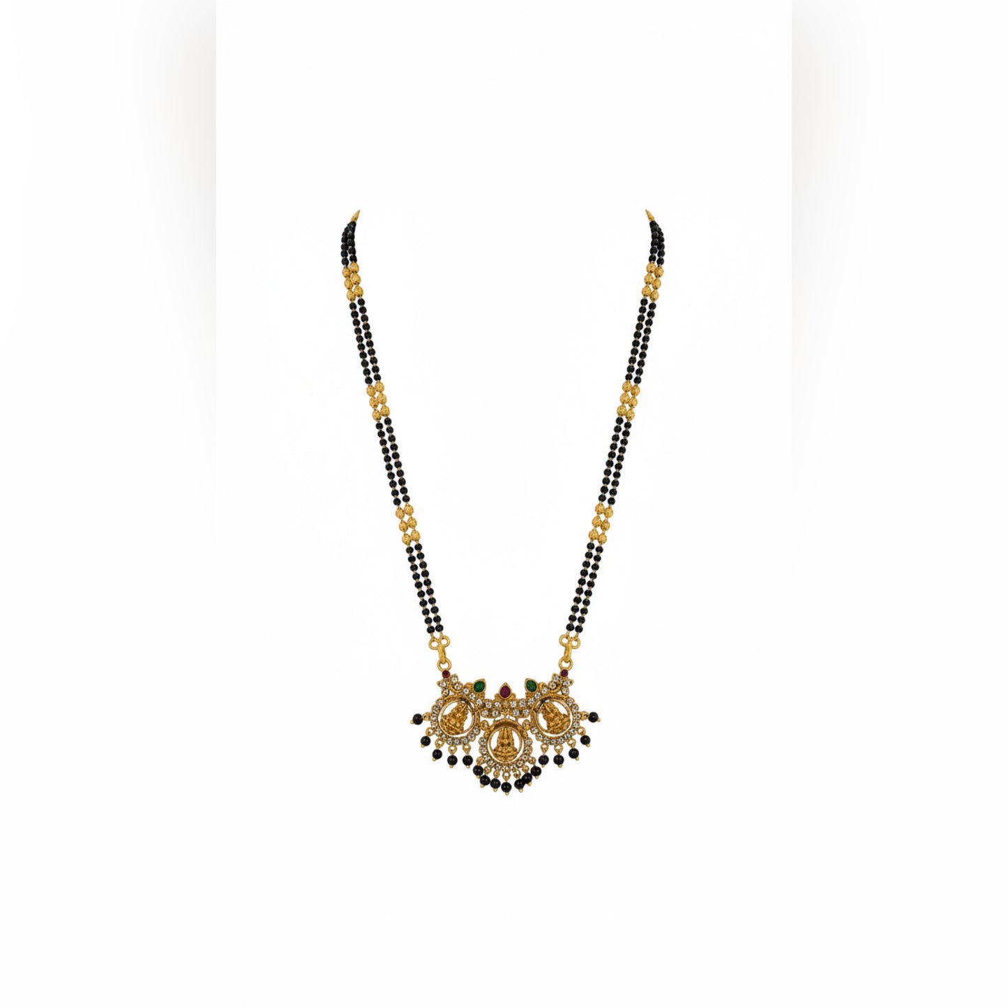 Traditional Temple Design Double-Strand Mangalsutra with Goddess Motif Pendant