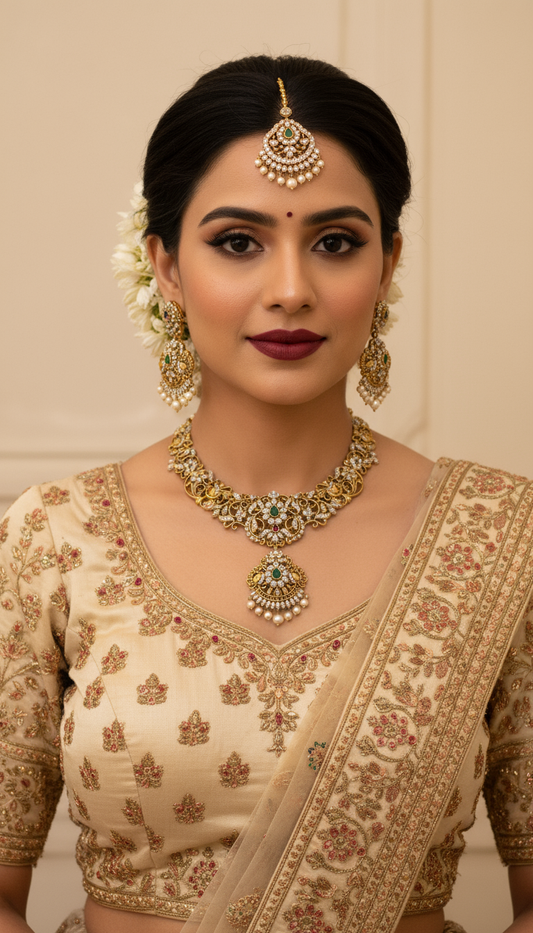 Exquisite Antique Gold Necklace Set with Ruby and Emerald Stones