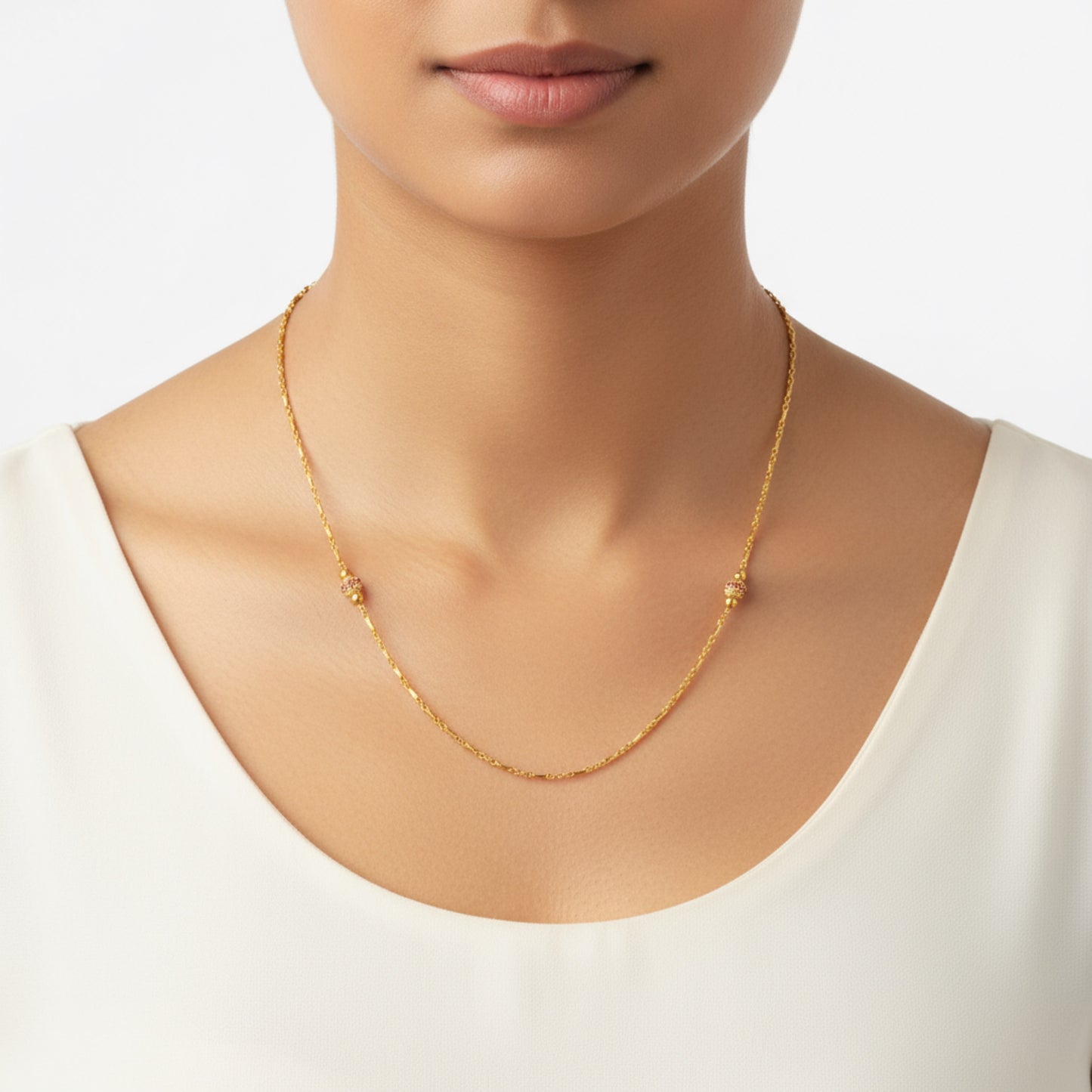 Elegant Gold Chain Necklace with Pink Stone Beads