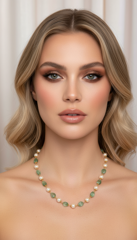 Mint Green Aventurine & Pearl Beaded Necklace