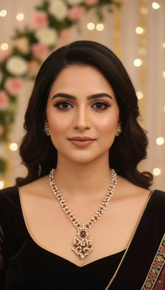 Heritage Pearl & Ruby Clustered Pendant Necklace