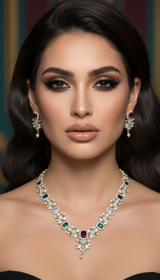 Elegant Gemstone Necklace Set with Matching Earrings