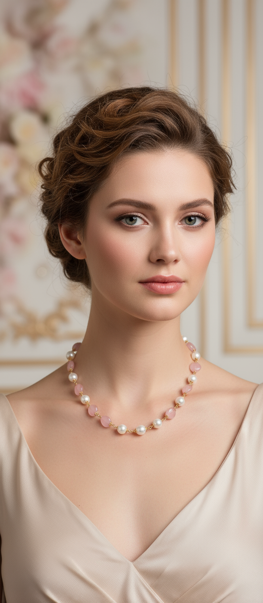 Pink Quartz and Pearl Grace Necklace