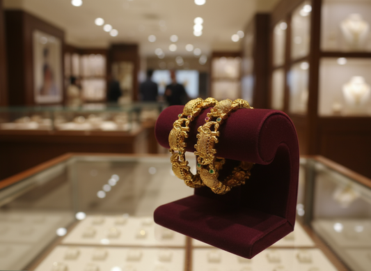 Ornate Gold Elephant Motif Bangles - Traditional Indian Bridal Jewellery