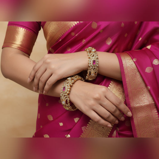Luxurious Gold Bangles with Colored Stones - Traditional Indian Bridal Jewellery