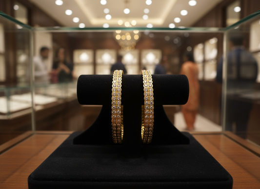 Elegant Gold Bangles with Double Rows of Sparkling Stones - Luxurious Traditional Indian Jewellery
