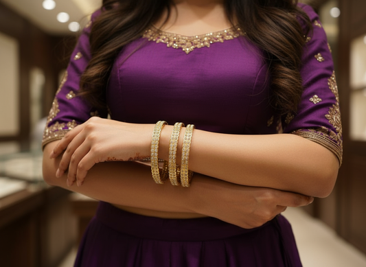 Elegant Gold Bangles with Double Rows of Sparkling Stones - Luxurious Traditional Indian Jewellery