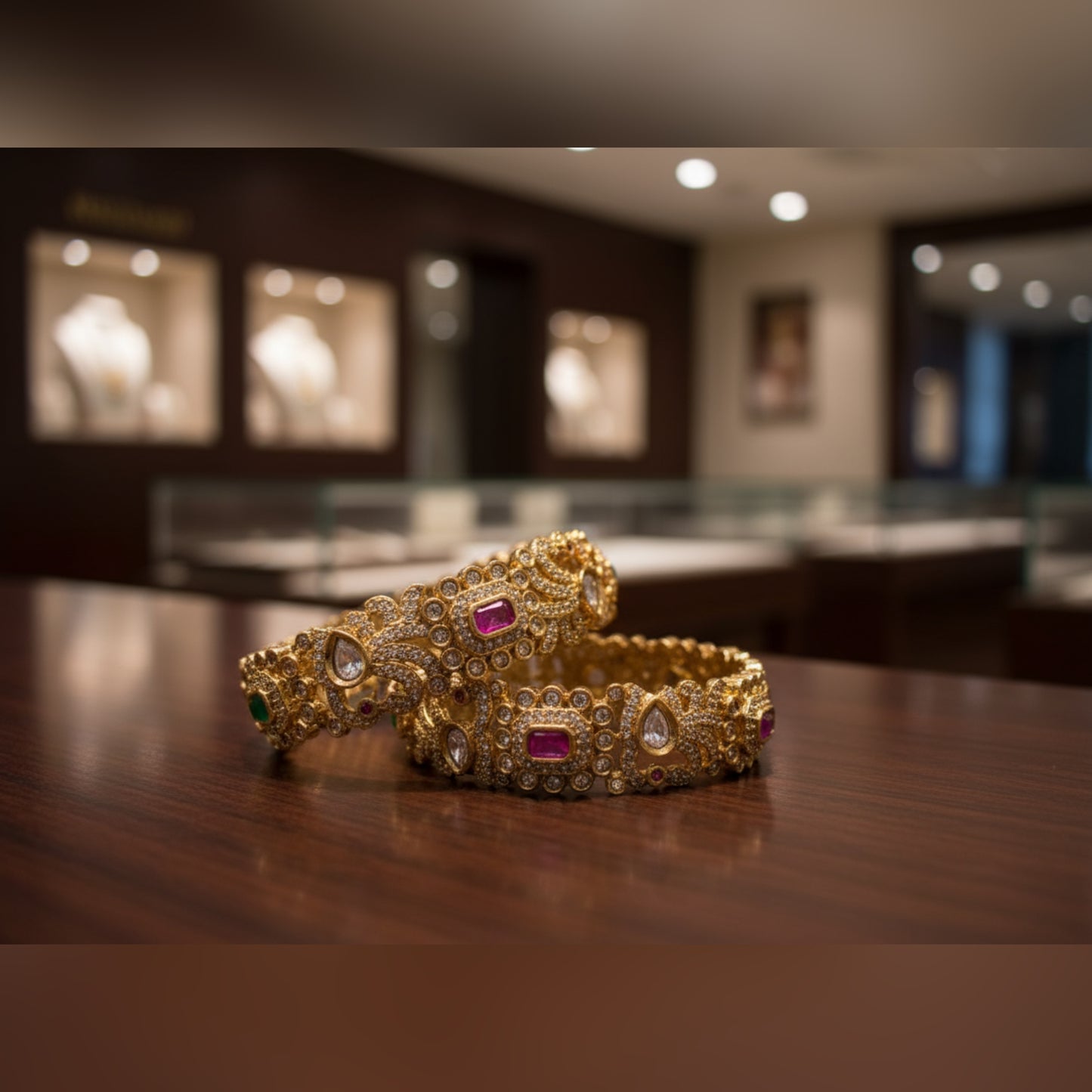 Luxurious Gold Bangles with Colored Stones - Traditional Indian Bridal Jewellery