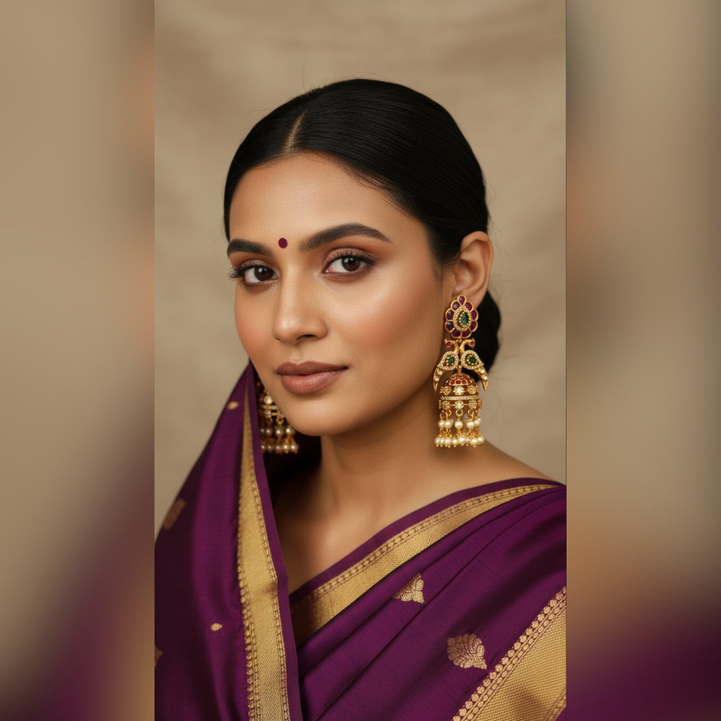 Traditional Gold Jhumka Earrings with Floral and Pearl Detailing