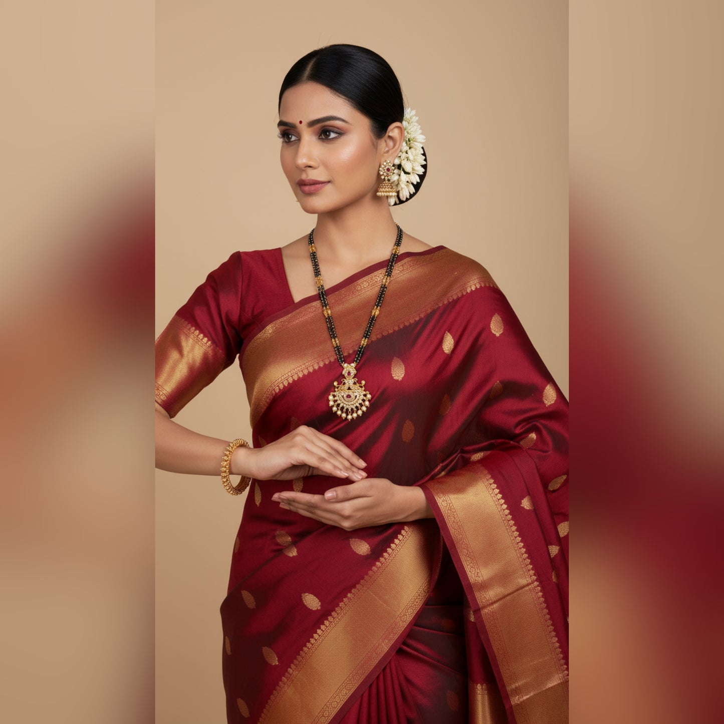 Traditional Gold-Plated Double-Strand Mangalsutra with Antique Pendant