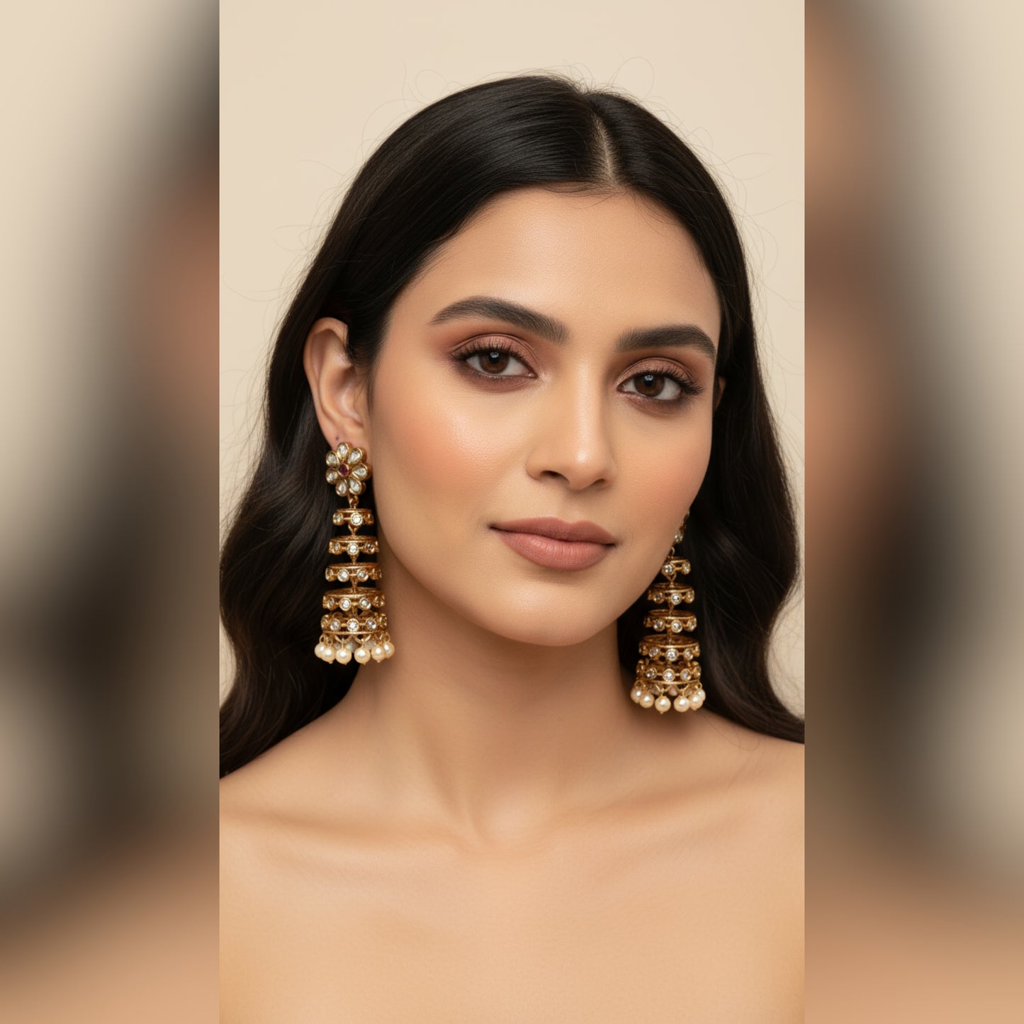 Regal Kundan Gold-Plated Jhumka Earrings with Pearl Drops