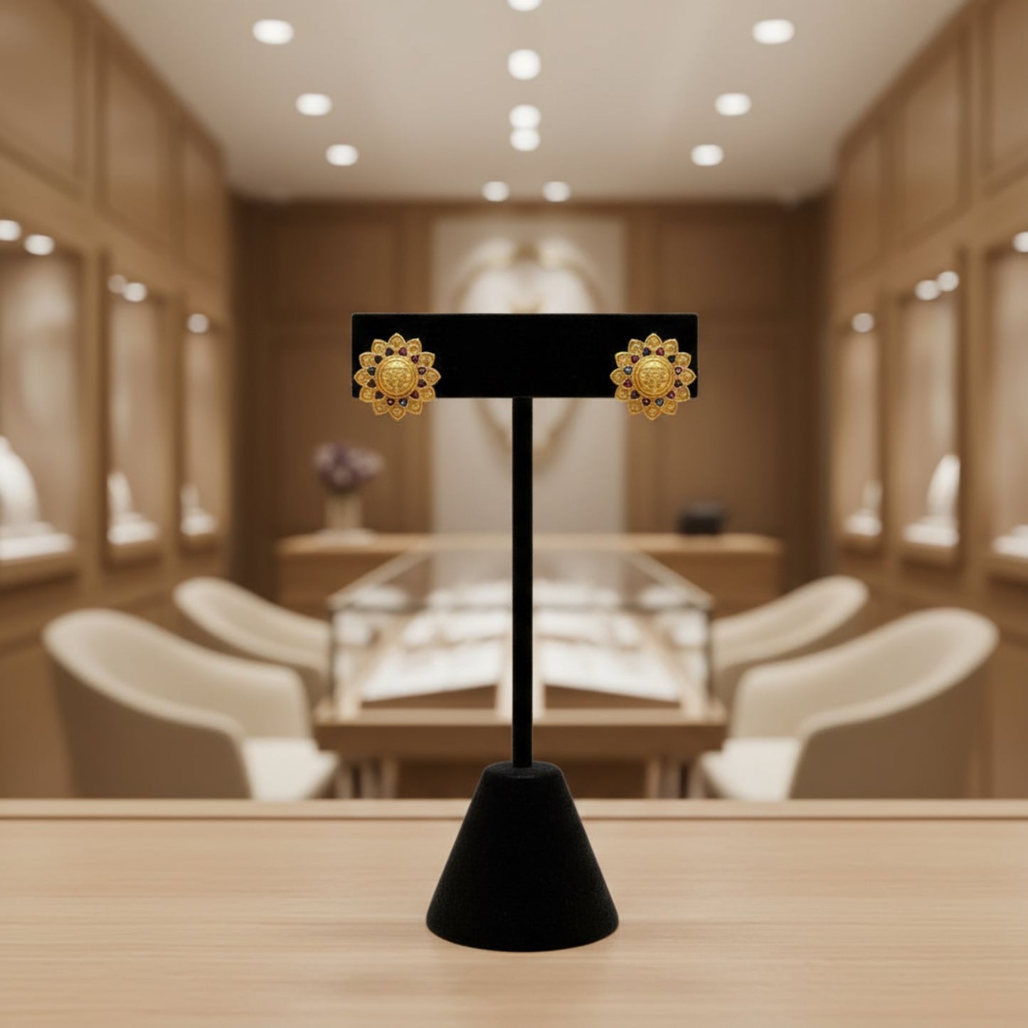 Elegant Gold Floral Stud Earrings - Classic Indian Jewellery