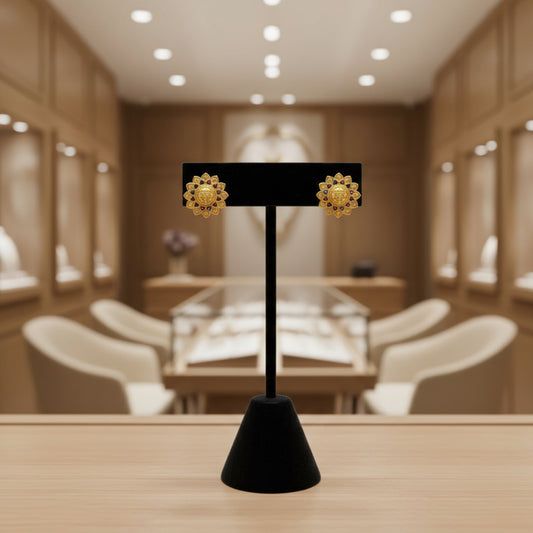 Elegant Gold Floral Stud Earrings - Classic Indian Jewellery