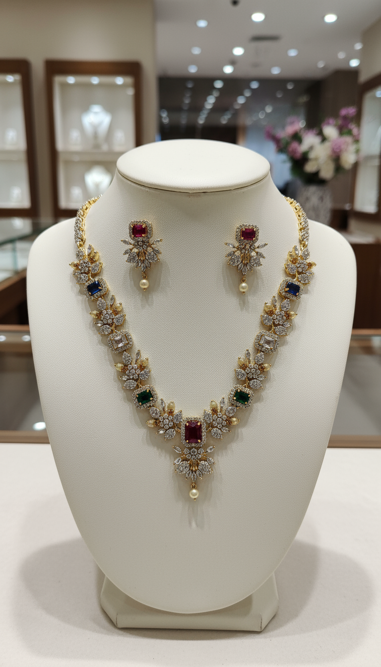 Elegant Gemstone Necklace Set with Matching Earrings