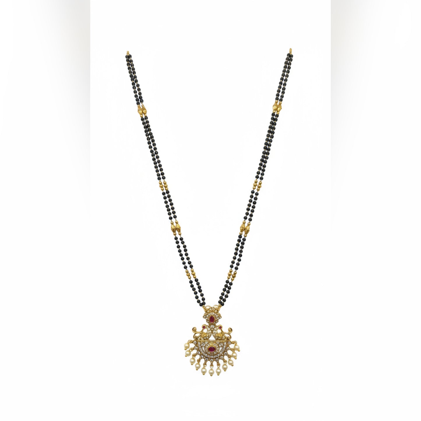 Traditional Gold-Plated Double-Strand Mangalsutra with Antique Pendant