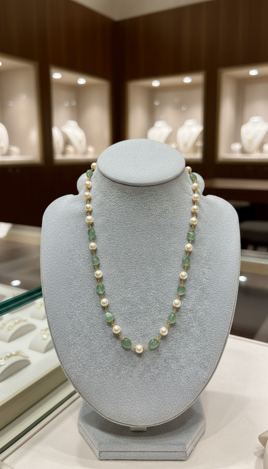 Mint Green Aventurine & Pearl Beaded Necklace