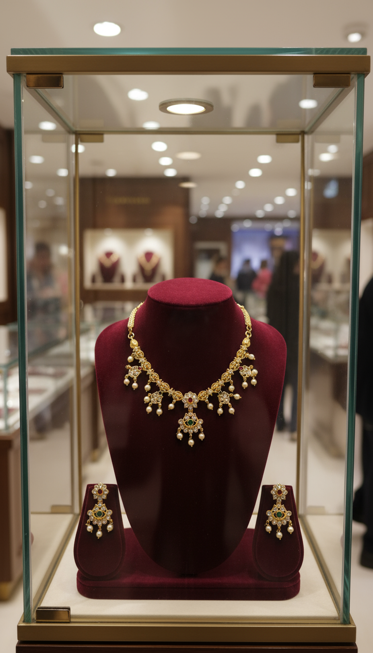 Royal Gold Kundan Necklace Set with Pearls and Stones