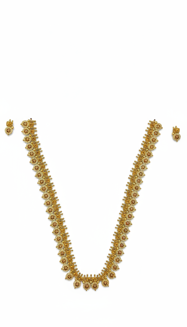 Traditional Gold Coin Necklace Set with Matching Earrings