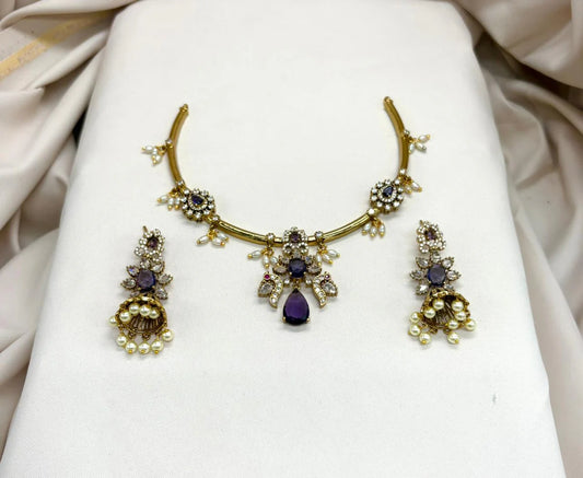 Victorian Purple stone Short Necklace
