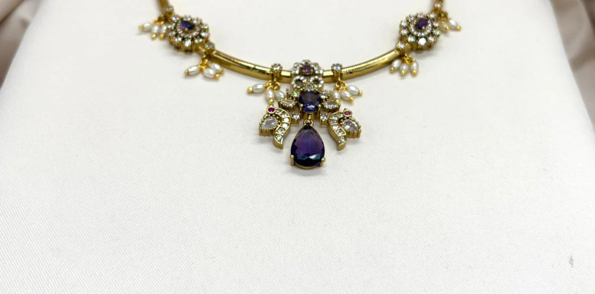 Victorian Purple stone Short Necklace