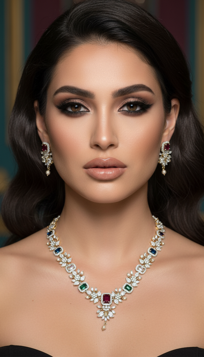 Elegant Gemstone Necklace Set with Matching Earrings