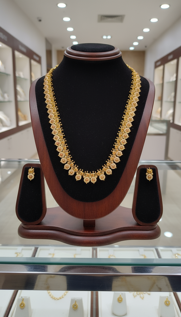 Traditional Gold Coin Necklace Set with Matching Earrings