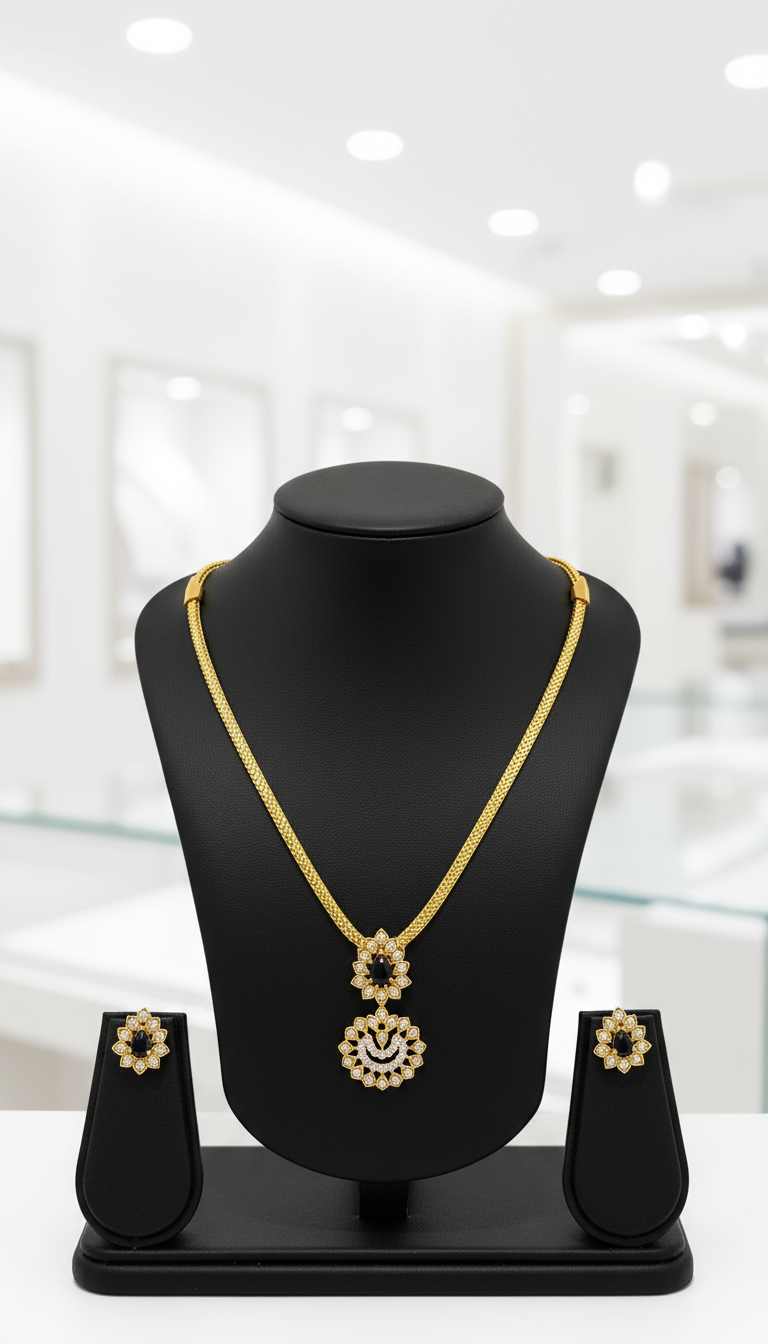 Elegant Gold Necklace Set with Black Stones and Diamonds
