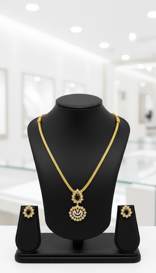 Elegant Gold Necklace Set with Black Stones and Diamonds
