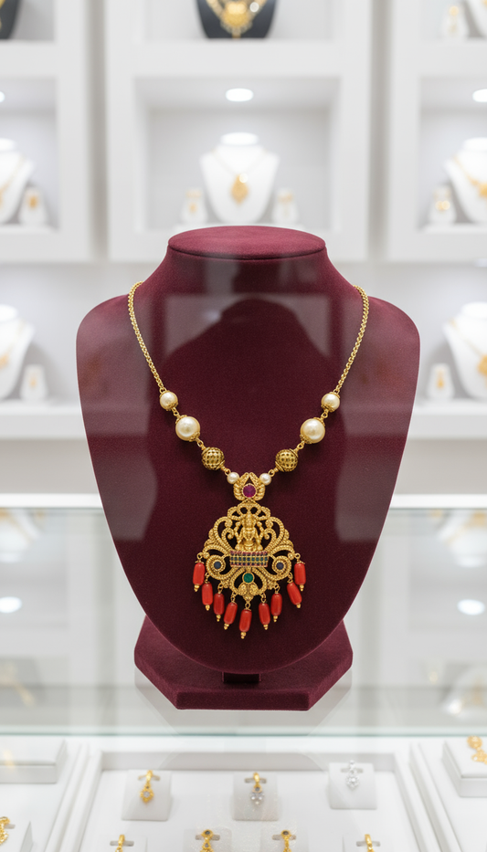 Designer Ruby, Pearl & Diamond Temple Necklace Set