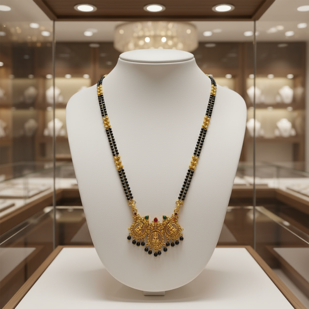 Traditional Temple Design Double-Strand Mangalsutra with Goddess Motif Pendant