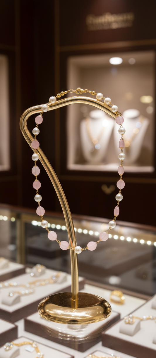 Pink Quartz and Pearl Grace Necklace