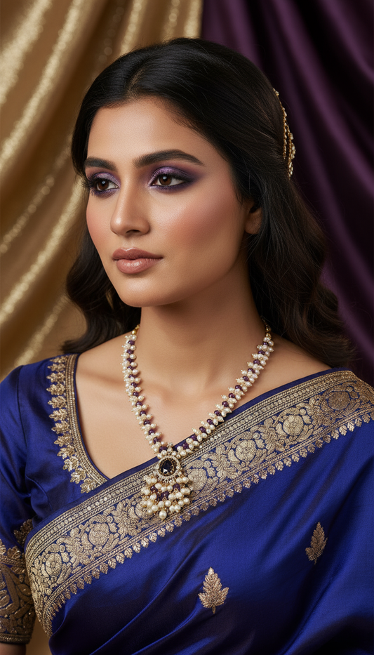 Elegant Gold and Pearl Necklace with Amethyst Accents